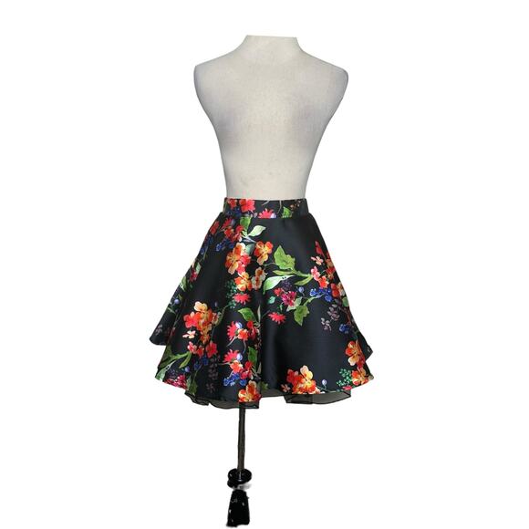 City Studio black red floral A line mini skirt size juniors 5 - Picture 10 of 16